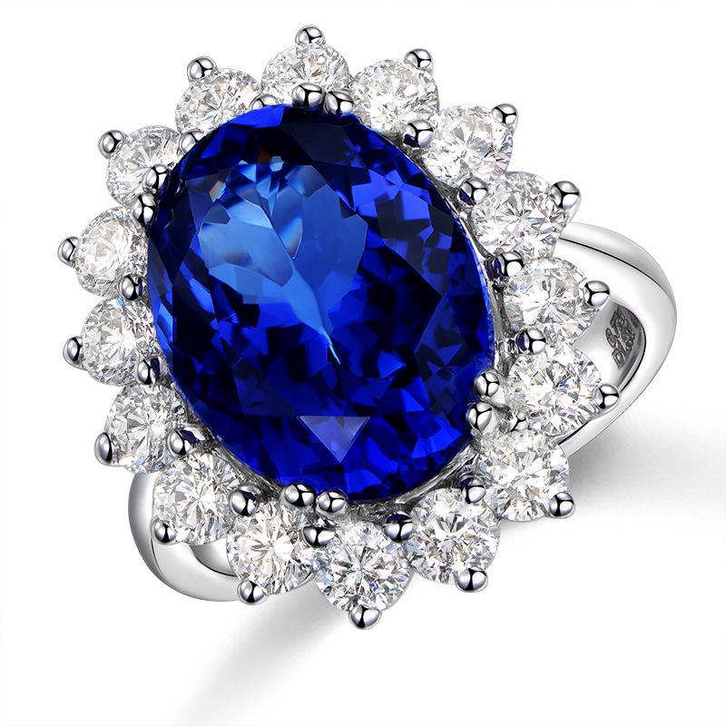 Noble Adjustable Simulated Tanzanite & Sapphire Women's Ring, White Gold Plated
