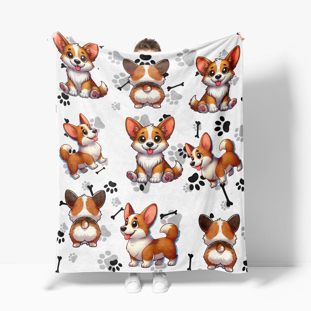 Cute Pet Corgi Dog Throw Blanket Fuzzy Soft Cozy Warm Lightweight Plush Fleece Flannel Blanket for Couch Bed Sofa Home Decor
