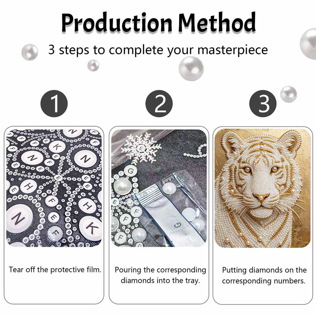 5D DIY Pearl Diamond Painting Kit Majestic White Tiger Full Drill Embroidery Mosaic Art Home Wall Decor Gift