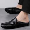 2025 Summer Large Size Mules Men Half Shoes For Man Slippers Leather Semi-Drag Casual Shoes Backless Loafers Male Slides Flats
