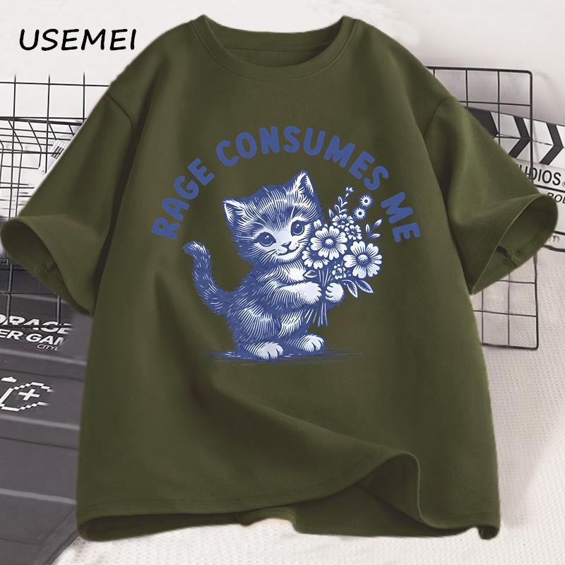 Rage Consumes Me Cat T-shirt Weirdcore Funny Hilarious Kitten Meme Unhinged T Shirt Health Dark Humor Tshirt Men's Clothes