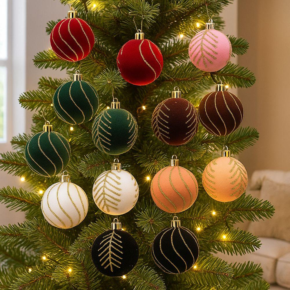6cm Christmas Balls Set Flocking Xmas Tree Pendants Christmas Spheres Pendant  Party Favors