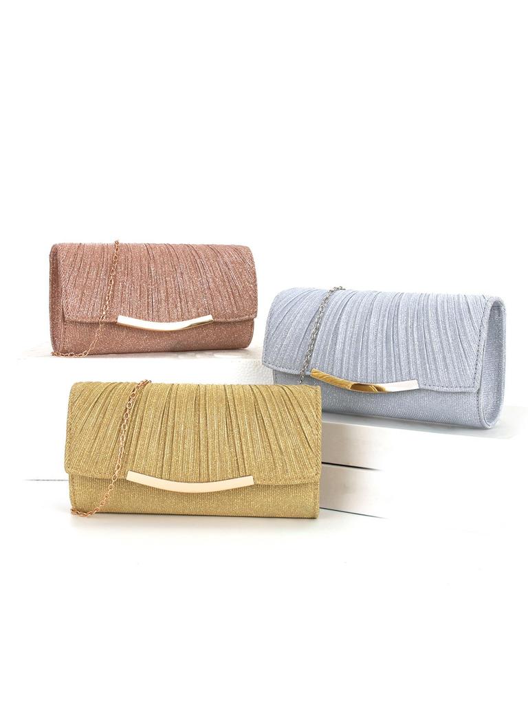 Women's Evening Pleated Ruched Clutch Handbag