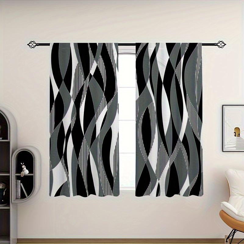 2pcs Abstract Art Stripes Black Red Blue Green Purple Lines Printed Window Curtain For Bedroom Office Kitchen Living Room