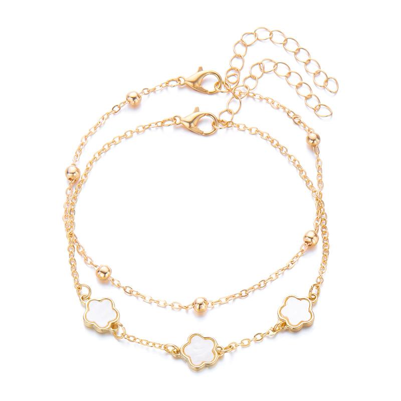 Lucky Five Leaf Flower Charm Anklets for Women Simple Layered Chain Anklet Leg Bracelets Beach Foot Chain Jewelry Accessories