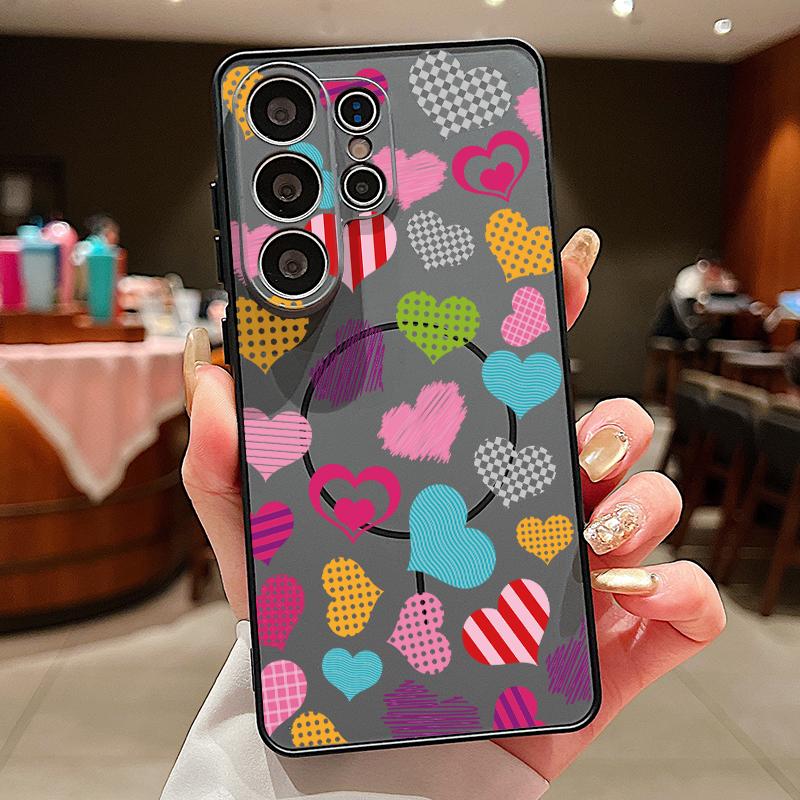 Cute Candy Love Heart Case For Samsung S26 S25 Ultra S24 Plus S23 FE S22 Ultra A55 A56 A17 A37 A57 5G Skin Feel Hybrid TPU+PC Magnetic Phone Cover