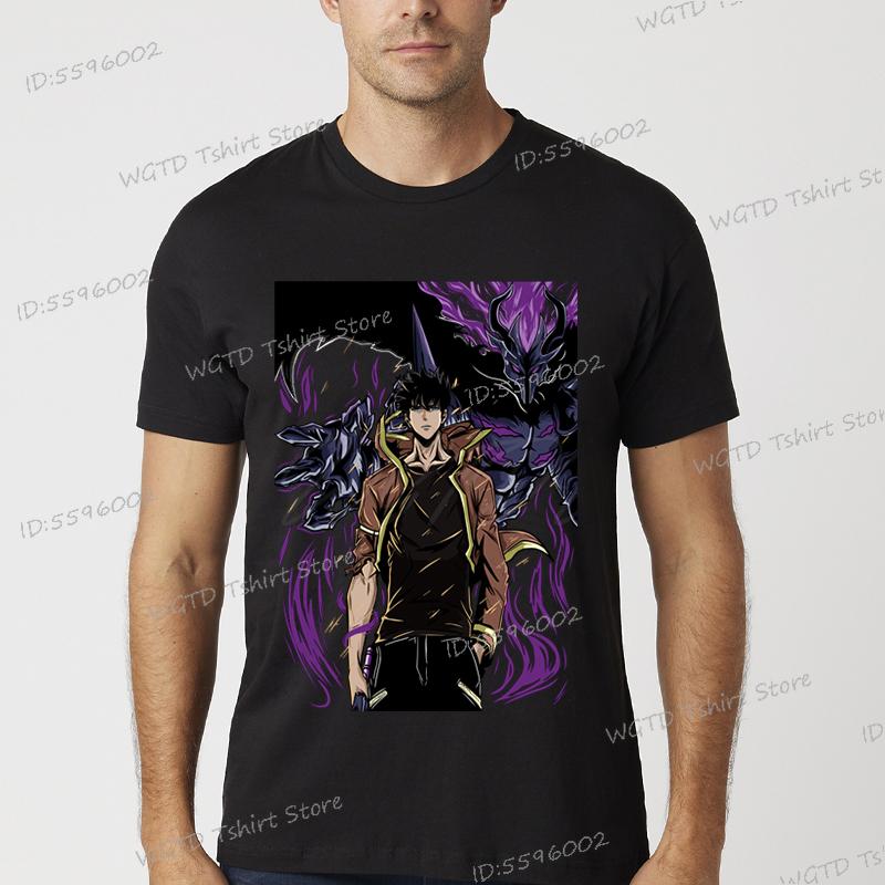 Solo Leveling Anime T-Shirt Sung Jinwoo New Manga Black Shirt S-4XL Funny Graphic Solo Leveling T Shirt Vintage Men Women Tshirt