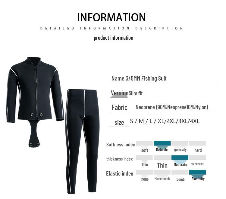 Men’s Professional Deep Diving Wetsuit Pants, 3/5mm, Free Diving & Fishing, Outdoor Warmth, Separate Zipper