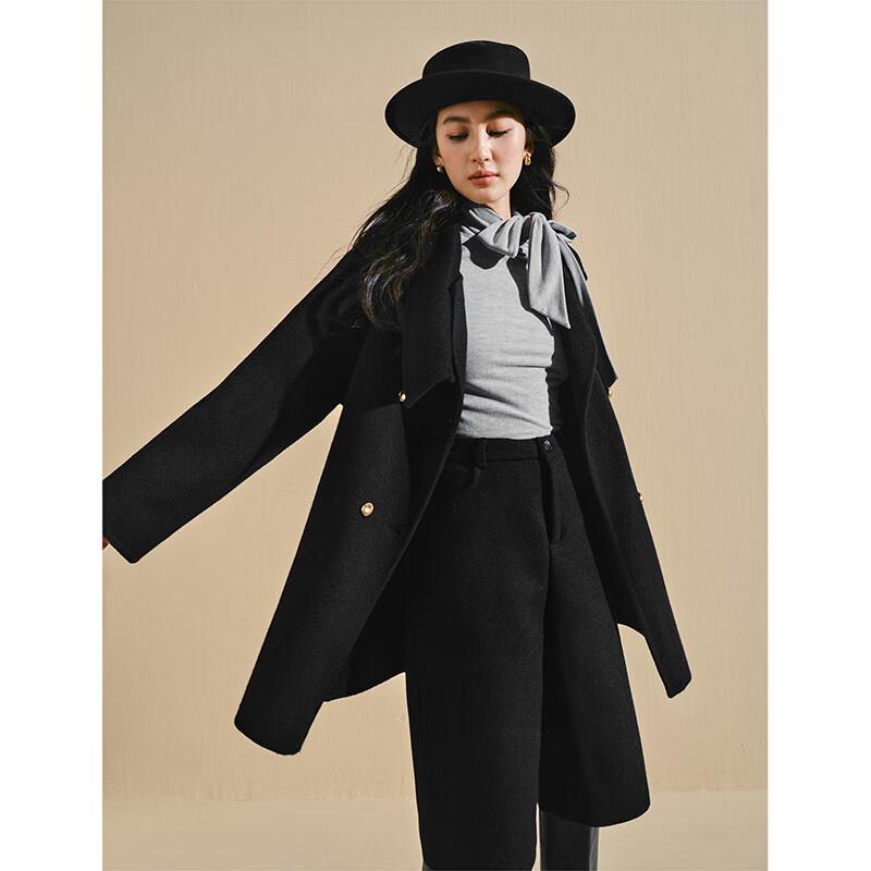 INMAN Women's 2025 Winter Pure Wool Double-faced Scarf Collar Coat