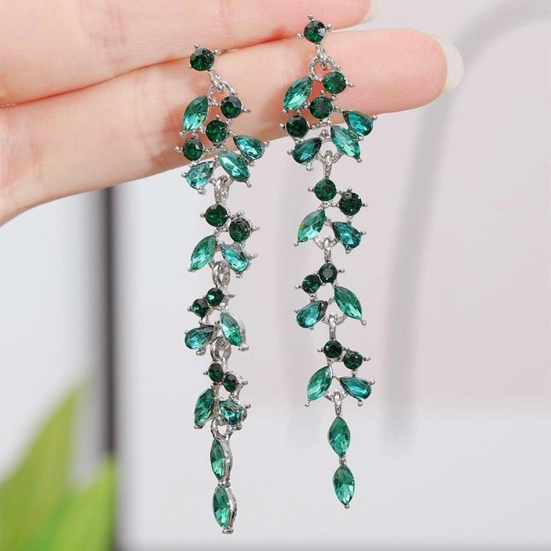 New Fashion Red Zircon Long Tassel Earrings for Women Elegant Rose Crystal Pendant Earrings Girl Party Wedding Statement Jewelry