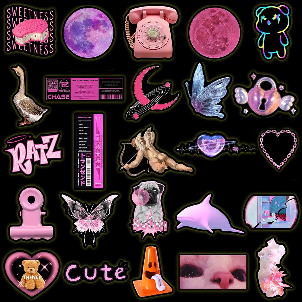 10/50pcs Vintage Pink Egirl Charm Y2K Stickers Aesthetic 90s Graffiti Stickers for DIY Luggage Laptop Skateboard Motorcycle Bicycle Stickers