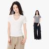Damen Frühling Sommer Lässiges Sexy V-Ausschnitt Slim Fit Kurzarm T-Shirt