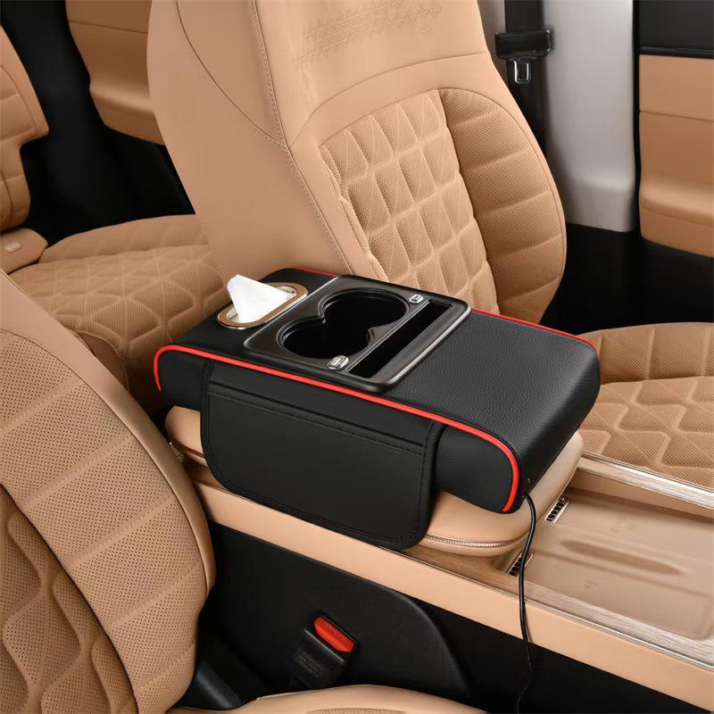 Universal Car Armrest & Tissue Charging Box: Extended & Thickened Four-in-One Heightening Pad