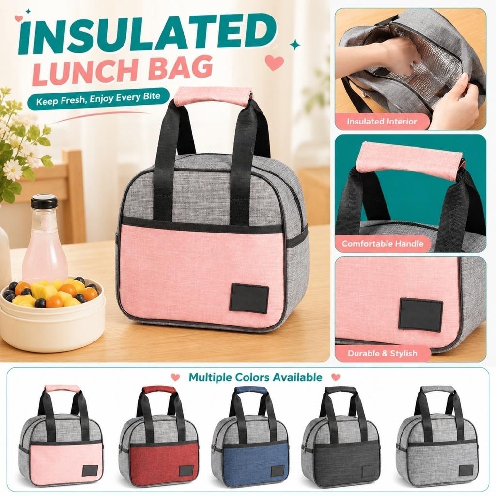 Oxford Fabric Portable Handheld Lunch Bag Insulated Cooler Bag with Front Pocket and Dual Handles for Food Storage and Transportation