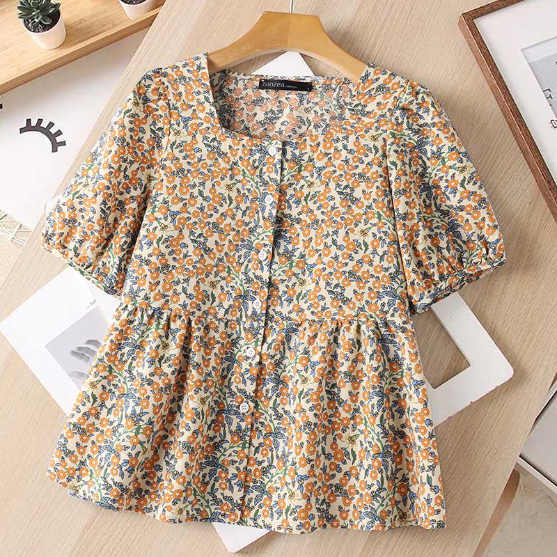 

ZANZEA Женские блузки с принтом, квадратным вырезом и короткими рукавами, А-образного силуэта M