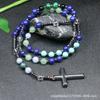 Lapis Lazuli Mischstein Rosenkranz Halskette – Edelstahl Kreuz Anhänger, Weisheit Schutz Geschenk für Männer Frauen