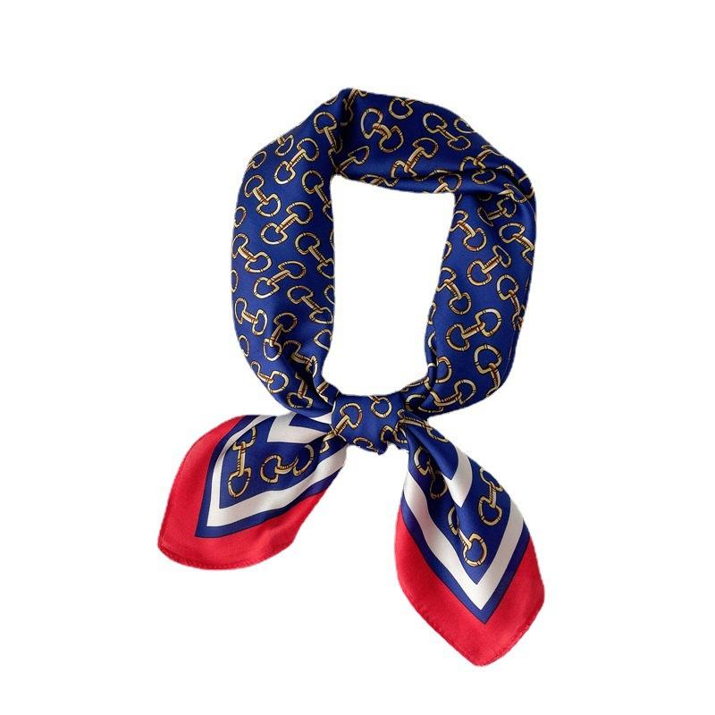 Light Luxury Fashion Chain Silk Scarf Women's Scarf Simulation Silk Small Square Scarf 71cm Autumn and Winter Scarf Tied Hair Decorative Bag