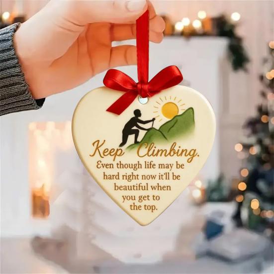 Keep Climbing Heart Ornament Inspirational Heart-Shaped Rock Climb Hanging Ornament for Xmas Tree Keepsake