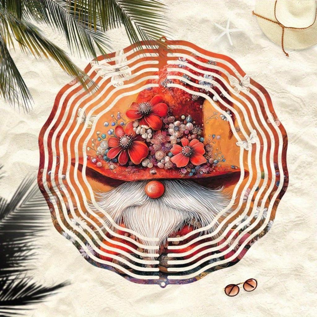 Whimsical Gnome Wind Spinner with Red Hat and Butterfly Flower Cluster Vibrant Metal Garden Decor Dancing Outdoor Hanging Ornament