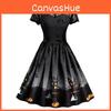 Stunning Women Short Sleeve Halloween Retro Lace Vintage Dress For Festive Elegance