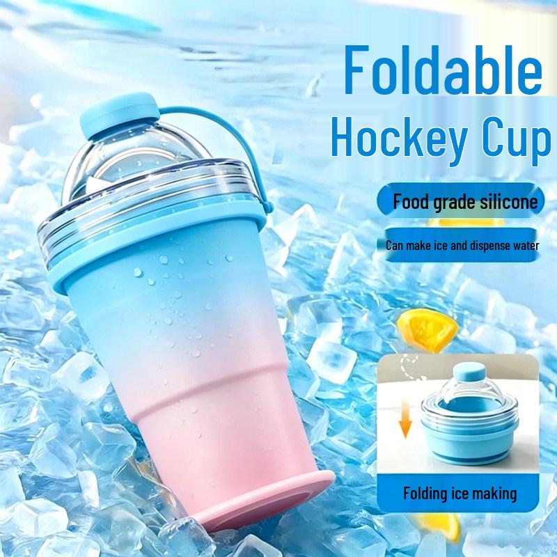 Gradient Silicone Ice Cup with Straw - Portable, Food-Grade, Folding Sippy Cup for Outdoor Summer Use