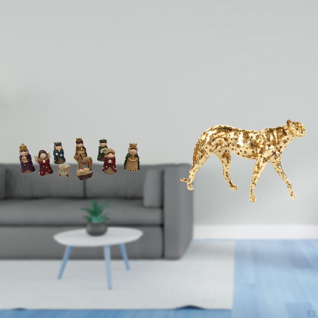 Christmas Nativity Scene Figurines And Gold Cheetah Animal Sculpture Decorative Tabletop Ornaments