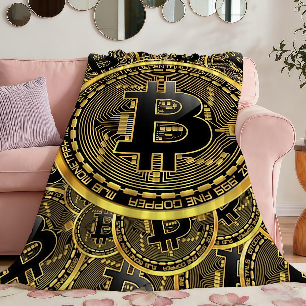 Bitcoin Money Blanket Soft Warm Furry Throw Super Kids Toys Bed Sofa Car Cradle