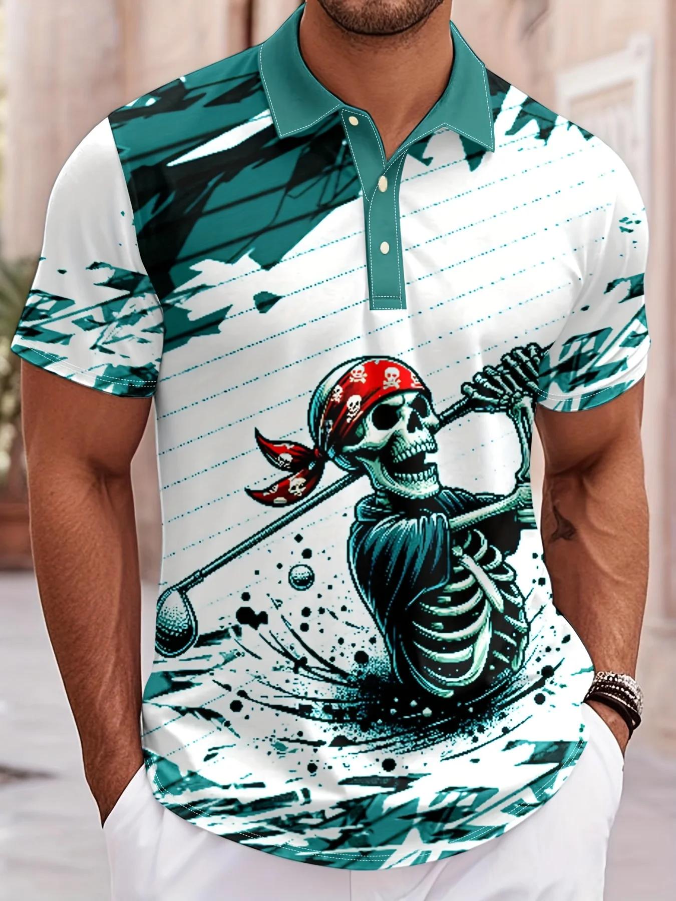 

Golf Skull Pattern Man Polo Shirts Colorful Cool 3D Printed Tees Summer Casual Street Short Sleeve Loose T-Shirt Lapel Tops Tees 6XL