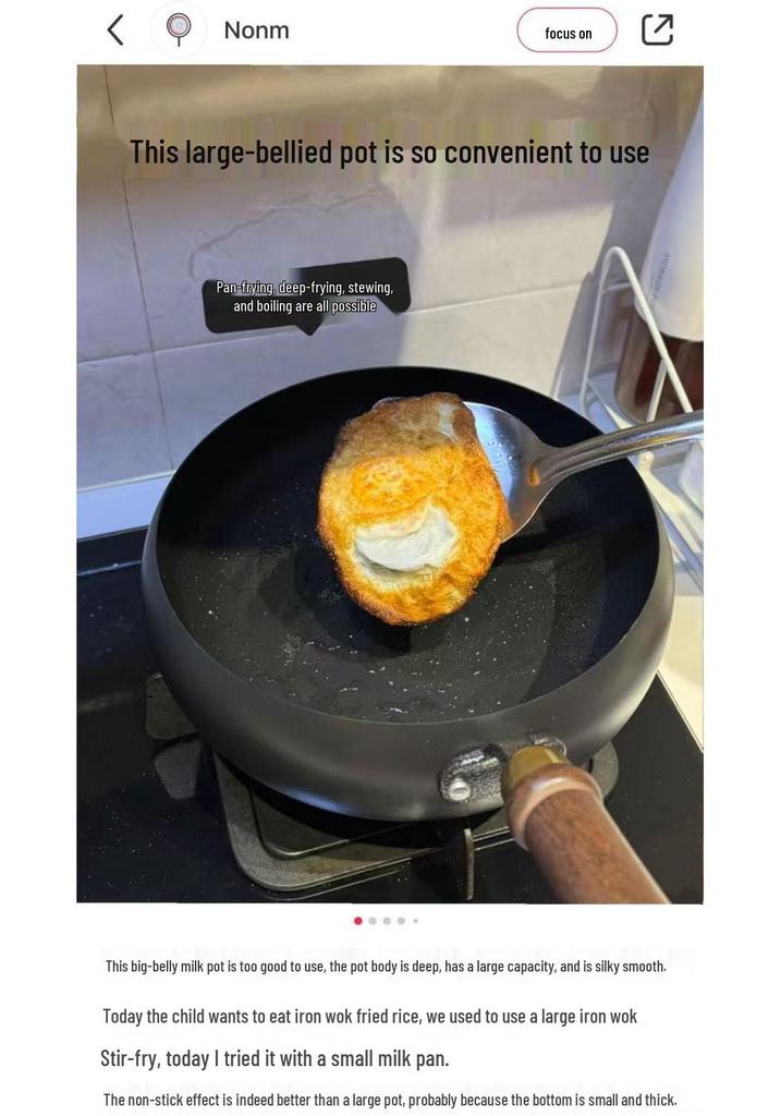 Traditional Handmade Hammered Iron Stir-Fry & Milk Pan - Non-Stick Smooth Surface