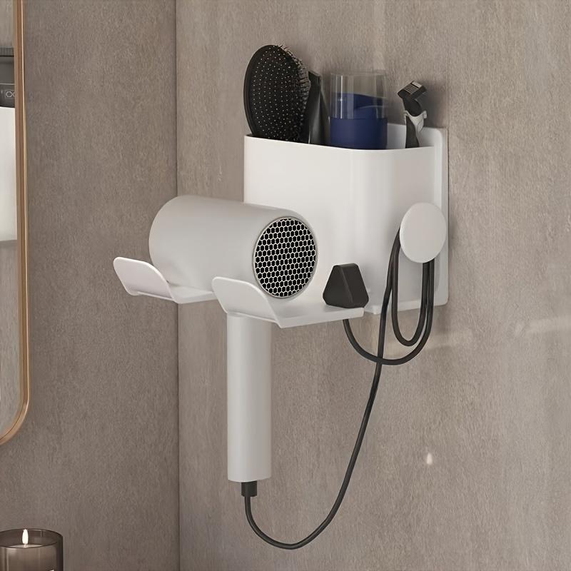 

Multifunctional Wall-Mounted Bathroom Organizer - Stylish Black Design, Suitable for Storing Hair Dryers, Combs, Razors, And Cosmetics