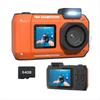 Waterproof Camera 4K 65MP Underwater Camera with 64G Card, for Snorkeling Autofocus Selfie Dual-Screen Orange