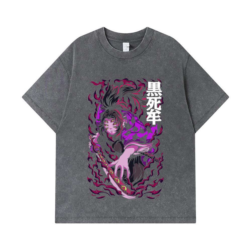 275 GSM Washed T-shirts 100% Cotton Demon Slayer V83 Kokushibo Print Unisex Heavy Cotton T Shirt