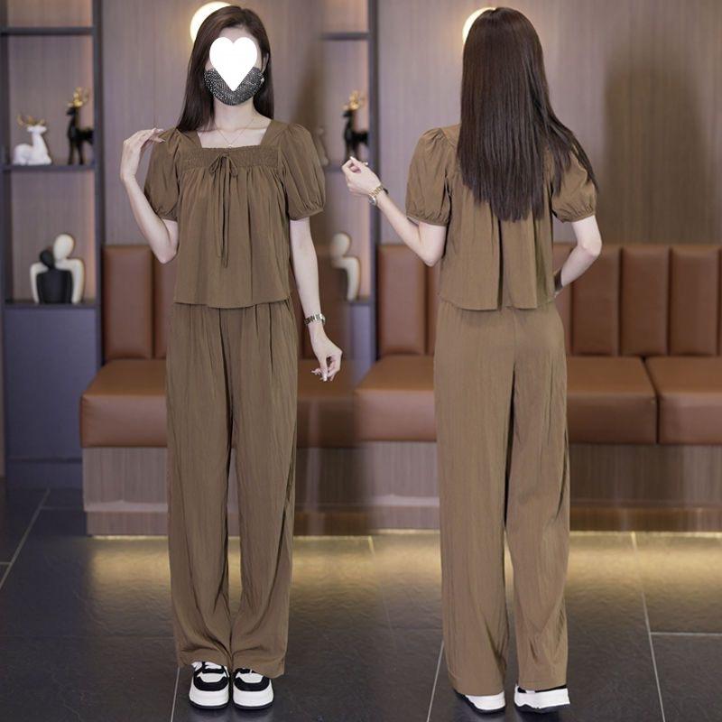 Ladylike Temperament Chiffon Shirt Suit Summer Goddess Style Casual Fashion Age-reducing Wide-leg Pants Two-piece Set