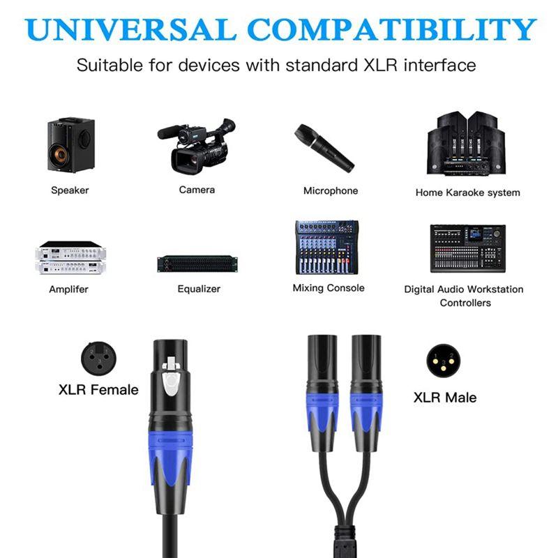 Easy Use XLR Splitter Cable, 1 XLR Female To 2 XLR Male Y Cable Balanced Microphone Splitter Cord Audio Adaptor 2Pack