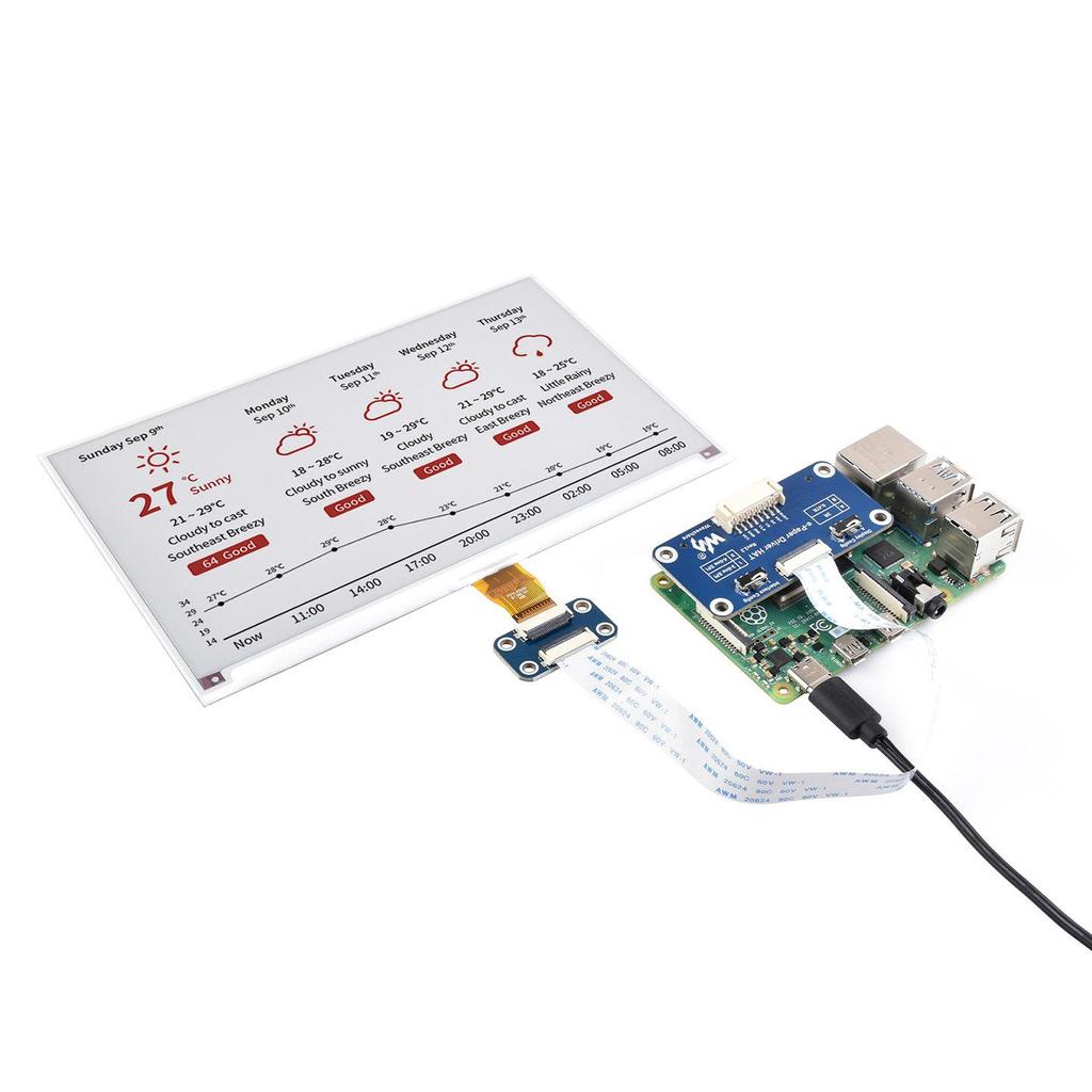 MicroSnow 7,5" E-Paper-Display (Rot/Schwarz/Weiß), 800×480, SPI, Optionales Gehäuse