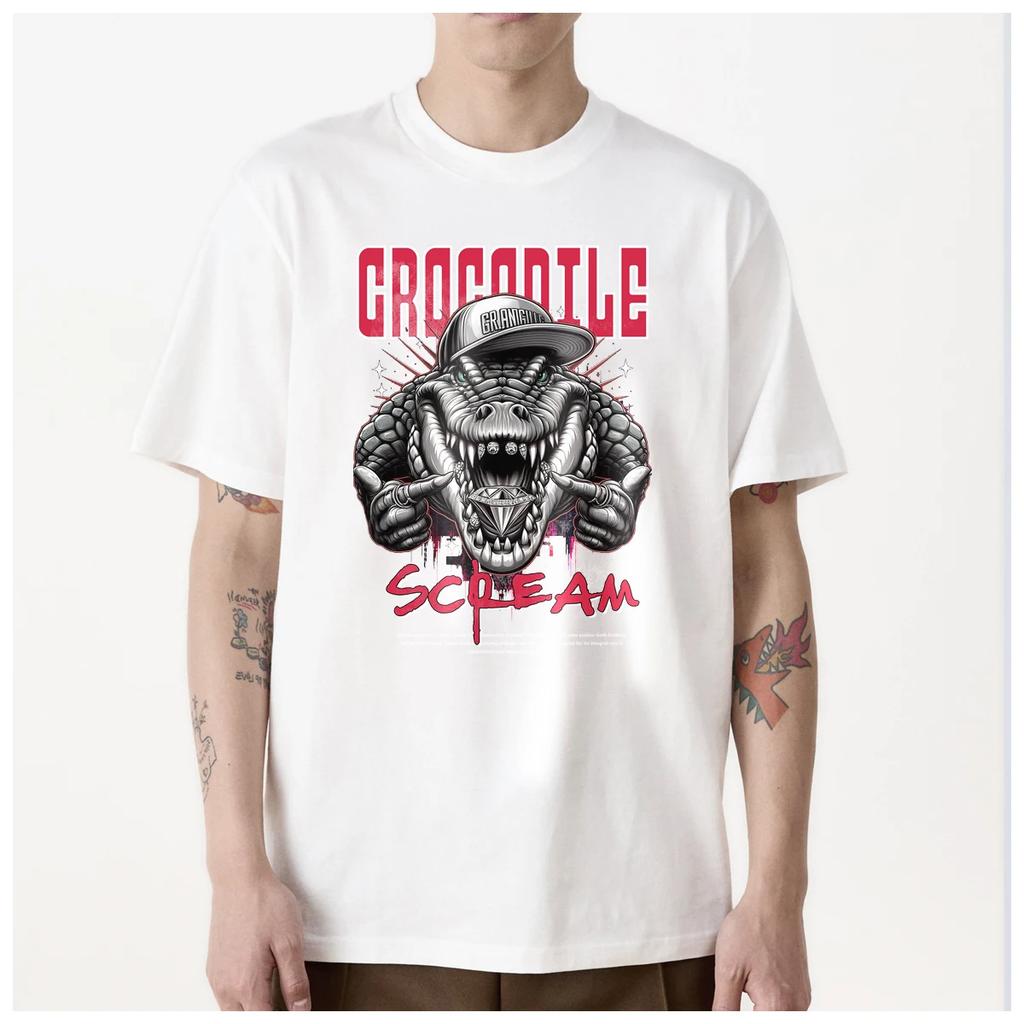 Crocodile Alligator ART Cool Funny Cartoon Printed Men's T Shirt Women Fashion 100% Cotton Summer Casual Breathable Couple Tops