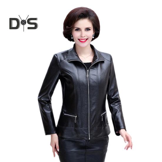 

Куртка для женщин среднего возраста из искусственной кожи с гладкой поверхностью, отложным воротником, застежкой-молнией, карманами на молнии, длинными рукавами, ретро-пальто для мотоциклистов, верхняя одежда больших размеров для путешествий XXXXXL чёрный