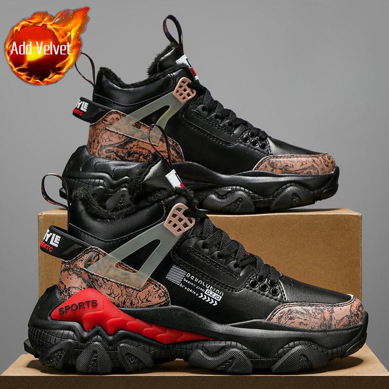 Men New Fleece Lined High Top Dad Shoes Lace Up Warm Casual Versatile Youth Student Sport Cotton Winter Shoes Fashion