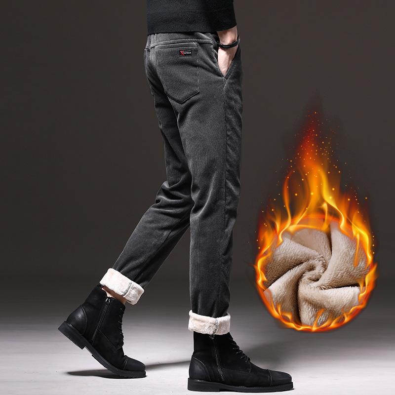 Men's Corduroy Pants Autumn Winter Thickened Velvet Casual Slimming Straight Tube Velvet Trousers Comfortable Fit Warm
