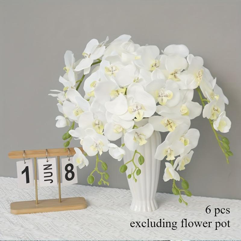 6pcs Realistic Artificial Orchid Stems - Lifelike Butterfly Orchids with Vibrant Green Leaves, Yellow Flowers & Elegant Pottery, Perfect for Home