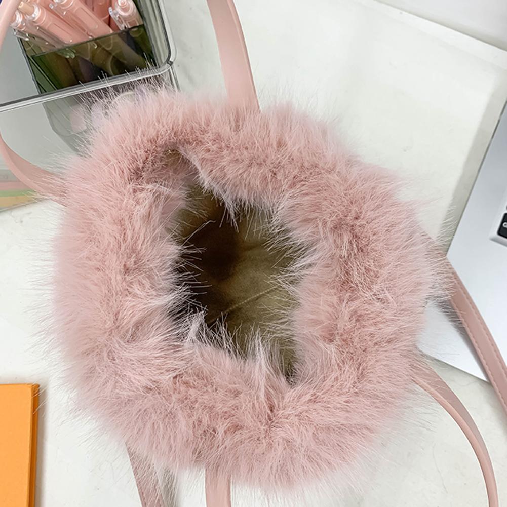 Women Faux Fur Shoulder Bag Fluffy Crossbody Bag Adjustable Strap Mini Tote Bag Solid Satchel Purse for Travel Party