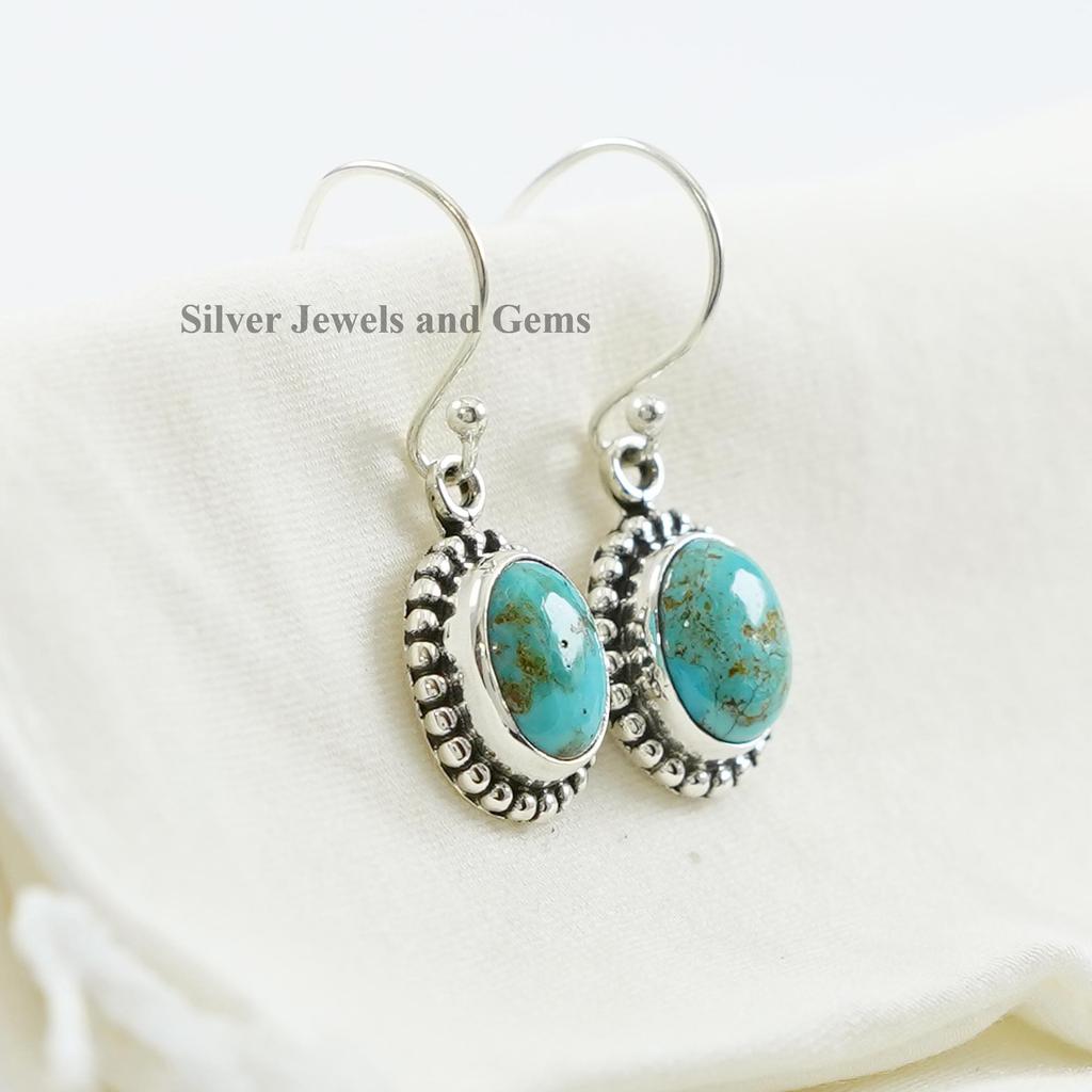 Natural Turquoise Earring, Oval Kingman Turquoise Earring, 925 Sterling Silver Earrings, Anniversary Earring, Handmade Boho Earrings