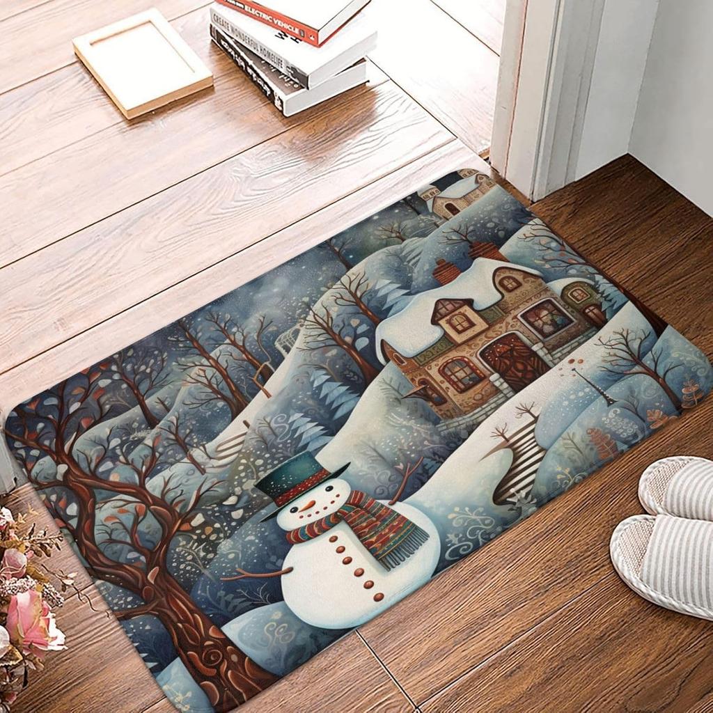 Christmas Decorative Carpet Christmas Snow Scene Snowman Welcome Floor Mat Home Decoration  Happy New Year