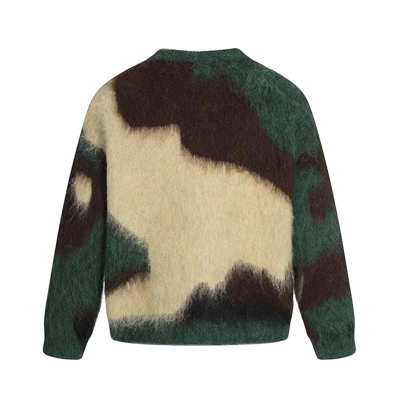 STREETRICH Men's Brand Loose Casual Knitted Sweater American Letter Contrasting Color Seahorse Hair Crew Neck Long Sleeve Sweater Trendy