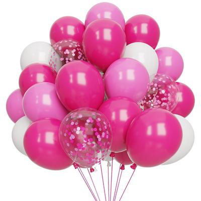 MIxed Pink Confetti White Balloons 50pcs 12 Inch Balloons for Birthday Party,Valentine's Day Decorations