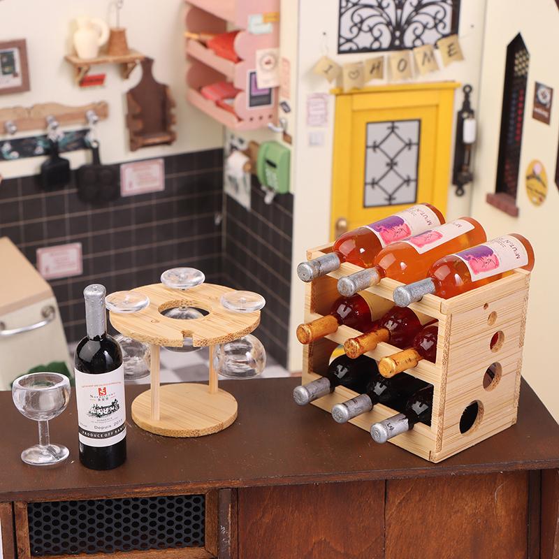 Dollhouse Miniature Simulation Mini Red Wine Glass Rack Goblet Set Model Home Furniture Decor Toy Doll House Accessories
