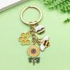 1pc Fashion Enamel Sunflower, Bee, Honey Keychain, Alloy Plant Insect Key Ring for Car Keys, Backpacks, Wallets