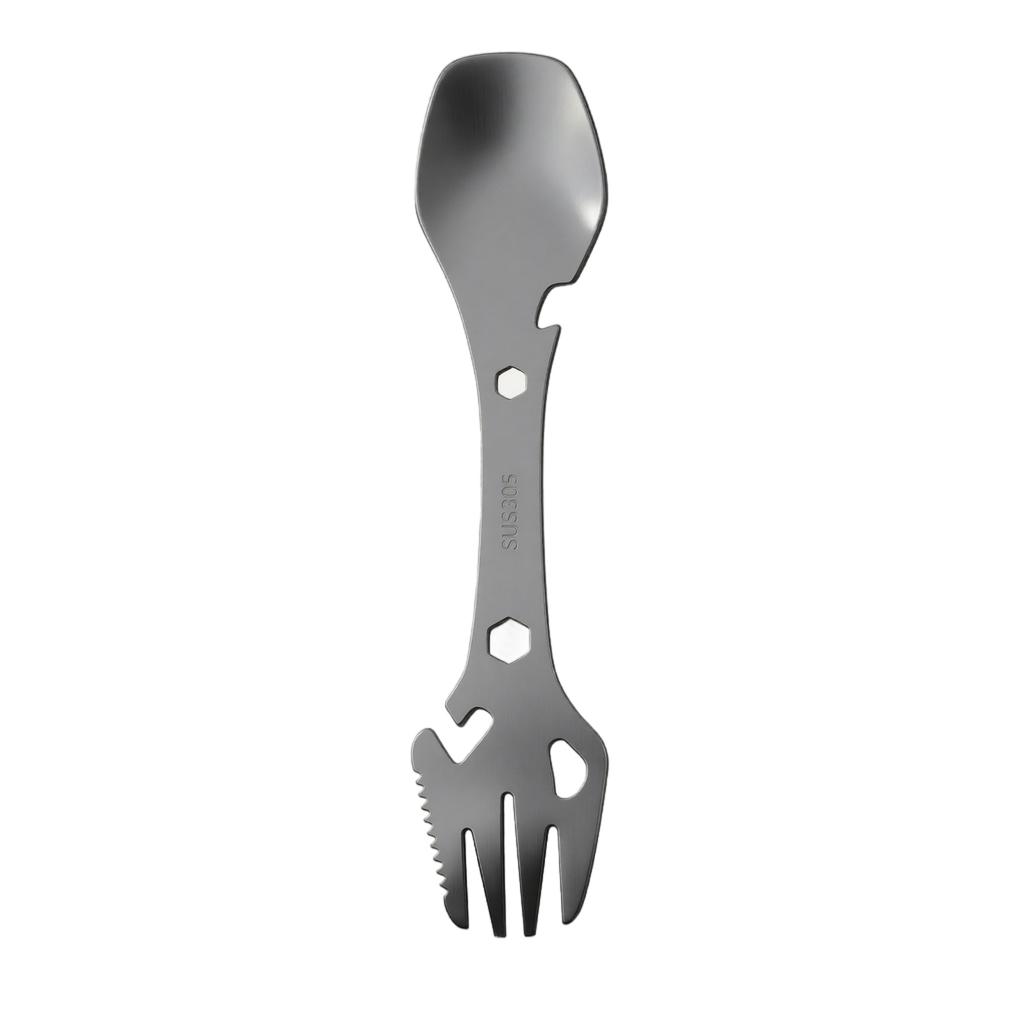 Multifunctional 304 Stainless Steel Spoon Fork Bottle Opener Outdoor Portable Double-Ended Tool for Camping Hiking and Travel Use