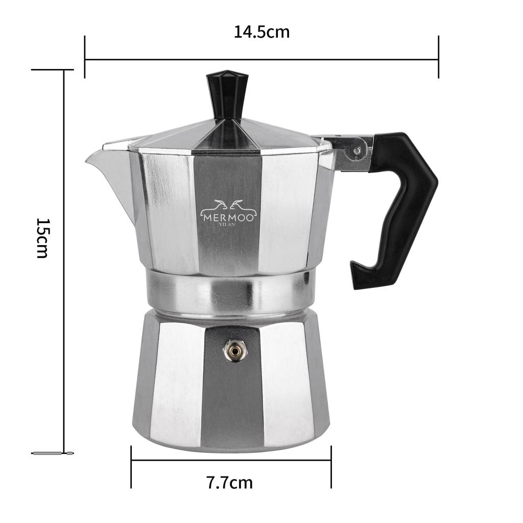 MERMOO YILAN Stovetop Espresso Maker, 3 Cups, 150ml, Moka Pot, Aluminum, Outdoor Coffee Maker, Espresso Machine