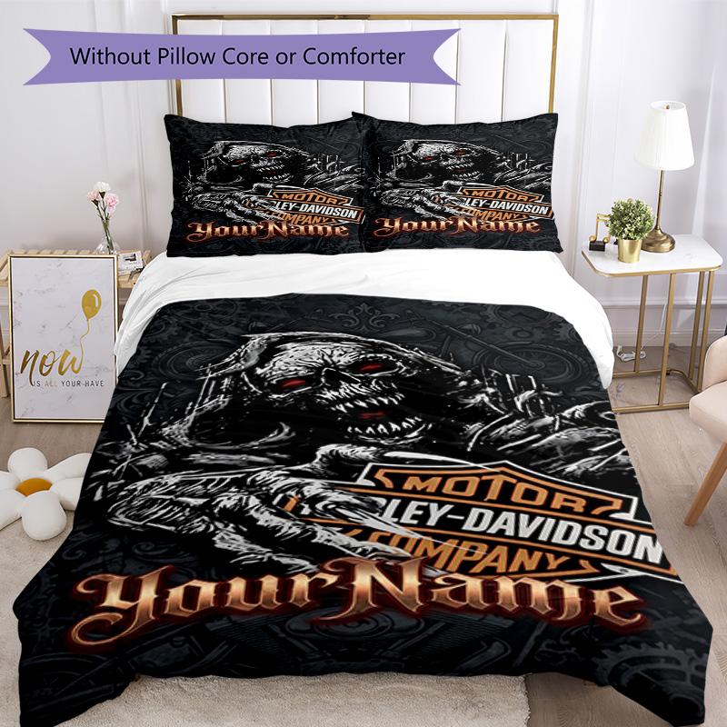 Motociclette Harley-Davidson Personalizza il tuo nome Set Biancheria da Letto Copripiumino Traspirante con Federe Decorazione per la Casa Regalo di Compleanno